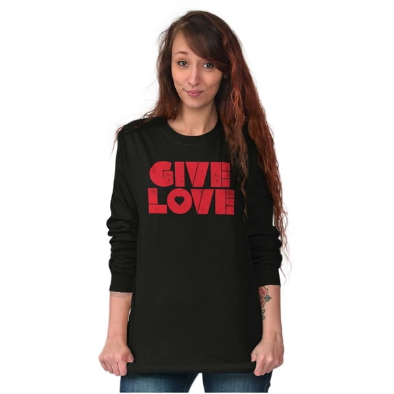Give Love Heart Kindness Happiness Women Plus Size Long Sleeve Graphic Tee Brisco Brands 2X