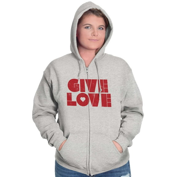 Give Love Heart Kindness Happiness Zip Hoodie Sweatshirt Women Brisco Brands X