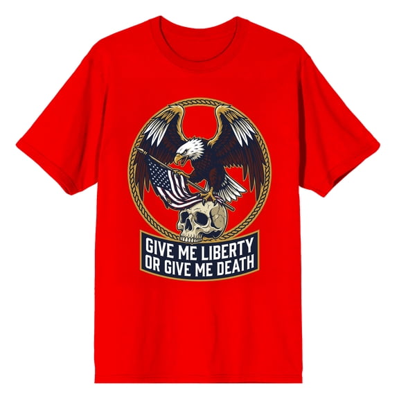 Give Me Liberty Or Death Eagle With Skull Adult Red Crew Neck Short Sleeve T-shirt - XL