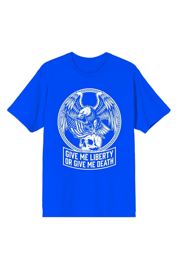 Give Me Liberty Or Death Eagle With Skull Adult Royal Blue Crew Neck Short Sleeve T-shirt - Large