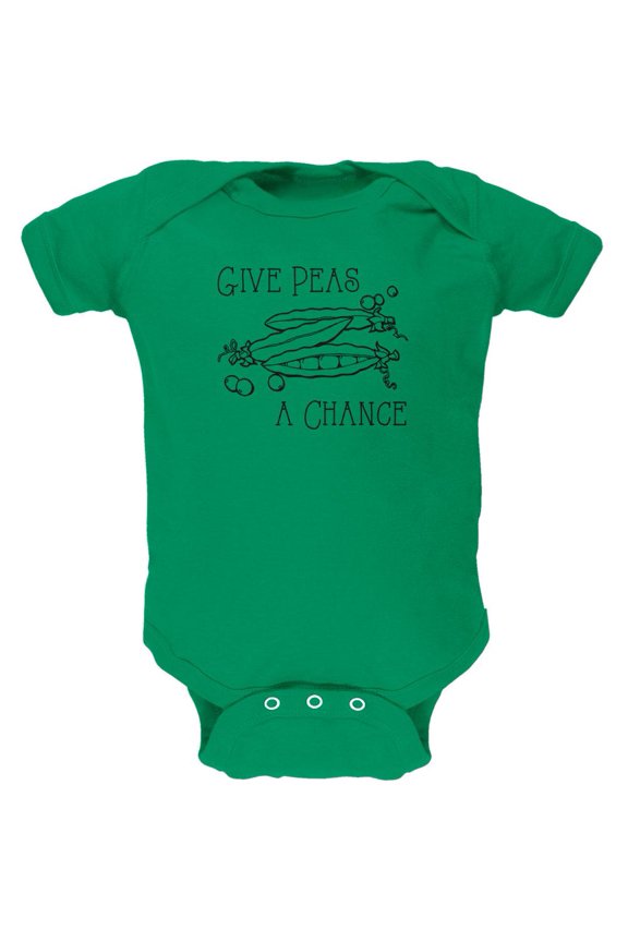 Give Peas Peace a Chance Soft Baby One Piece Kelly Green 0-3 M