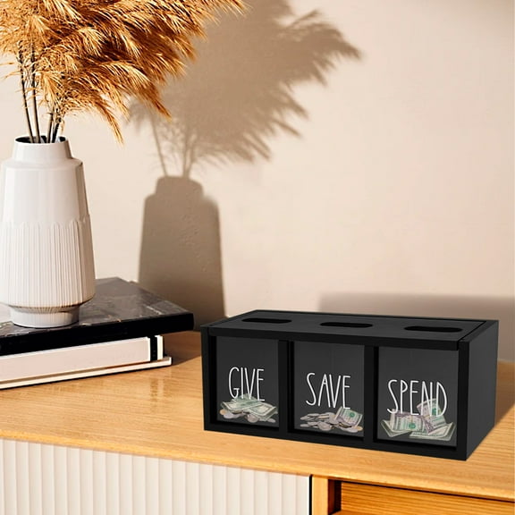 Give Save Spend Money Box Visualized Save Spend Bank Wood Money Saving Box Practical Kid Piggy Bank Safe Box Money Saver Countertop Wall Mount Cultivate Money Saving for Kids Home