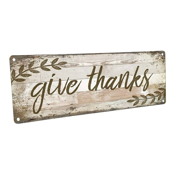 Give Thanks 4"x12" Metal Sign, Wall Décor for Seasonal and Holidays