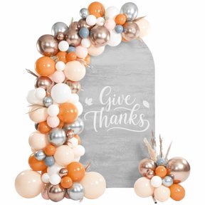 Give Thanks Arch Backdrop Cover 4 FT, Grey Wood Grain Fall Maple Leaf Thanksgiving Wedding Arch Cover Stretchy Backdrop Stands Covers for Birthday Party Ceremony Banquet Decor