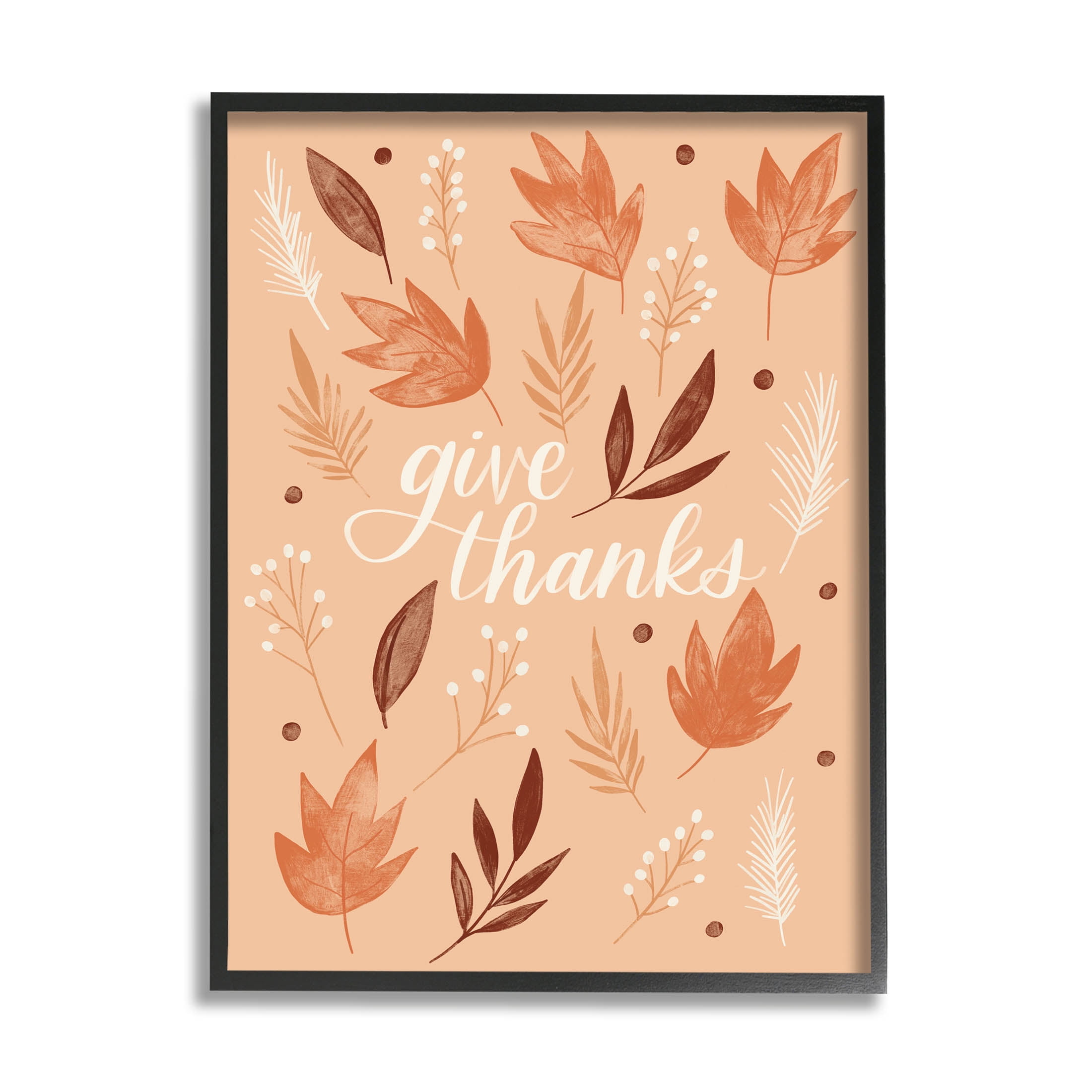Give Thanks Autumnal Leaves Holiday Graphic Art Black Framed Art Print Wall Art