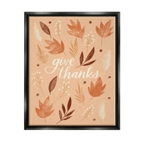 Give Thanks Autumnal Leaves Holiday Graphic Art Jet Black Framed Art Print Wall Art