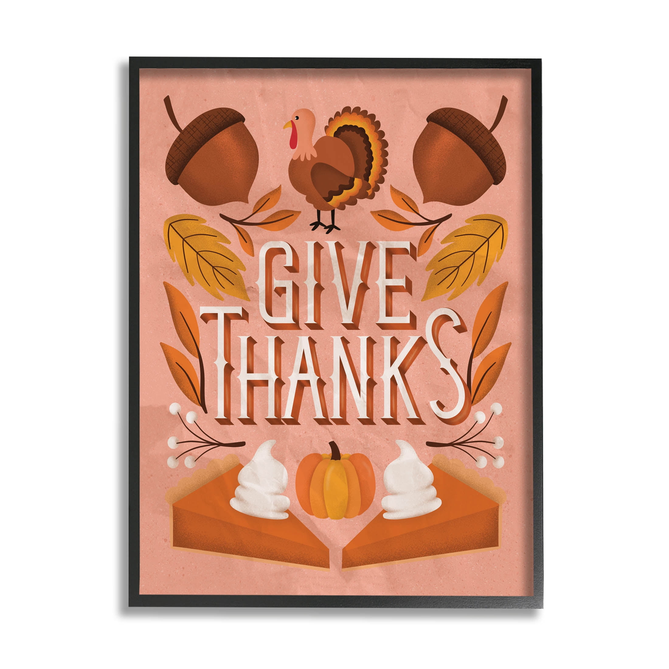 Give Thanks Botanical Pumpkin Desserts Holiday Graphic Art Black Framed Art Print Wall Art