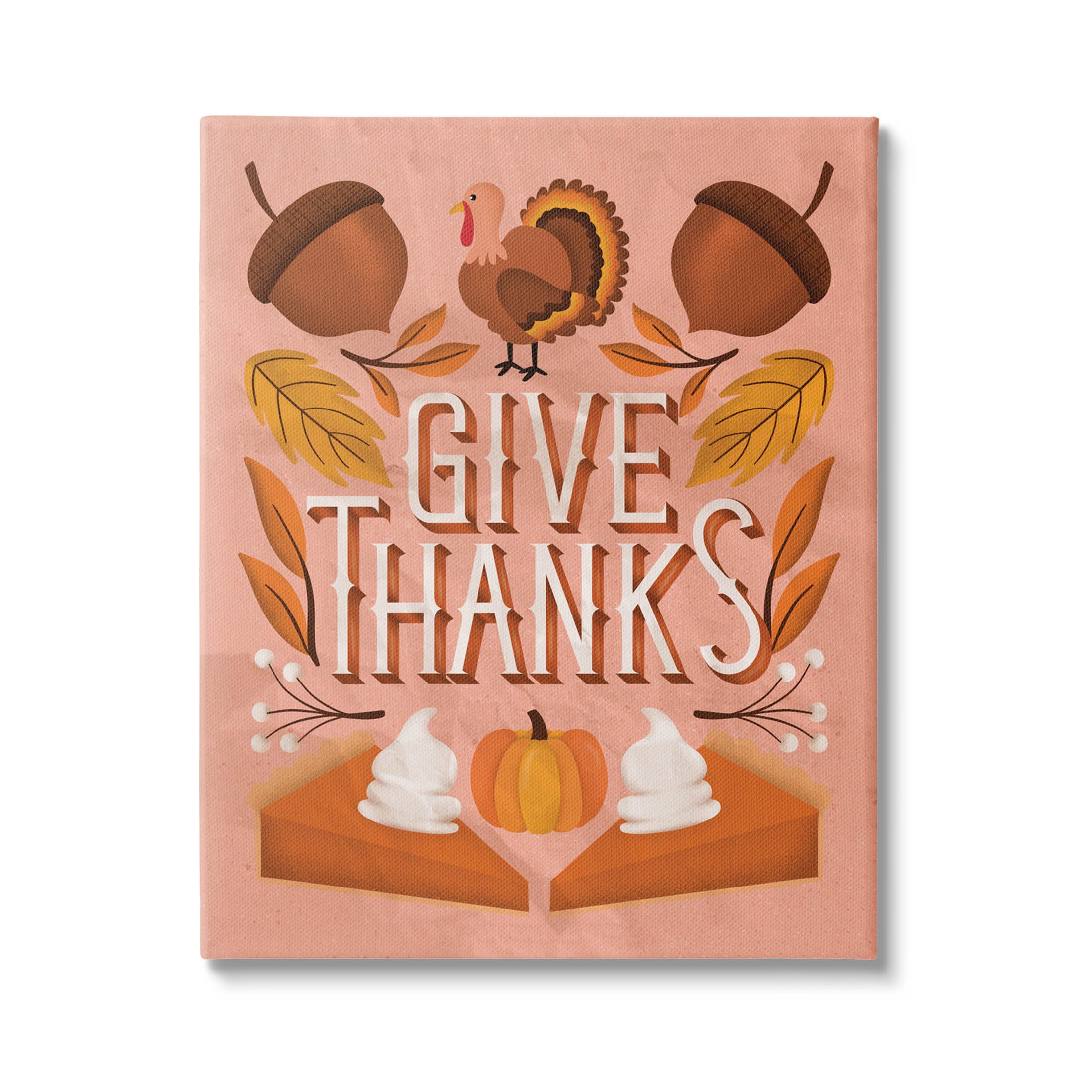 Give Thanks Botanical Pumpkin Desserts Holiday Graphic Art Gallery Wrapped Canvas Print Wall Art