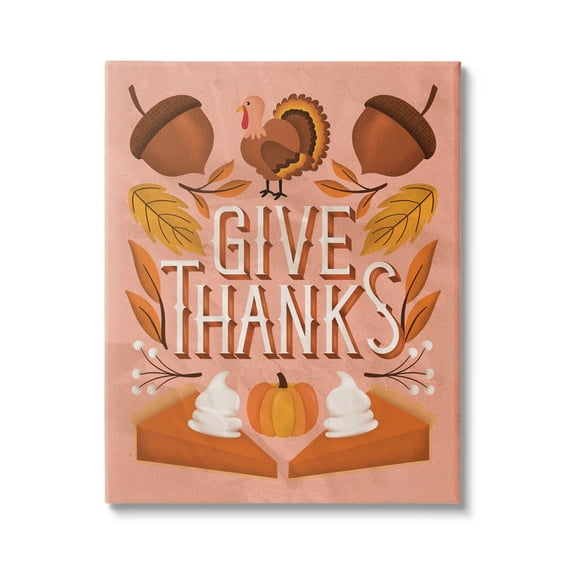 Give Thanks Botanical Pumpkin Desserts Holiday Graphic Art Gallery Wrapped Canvas Print Wall Art