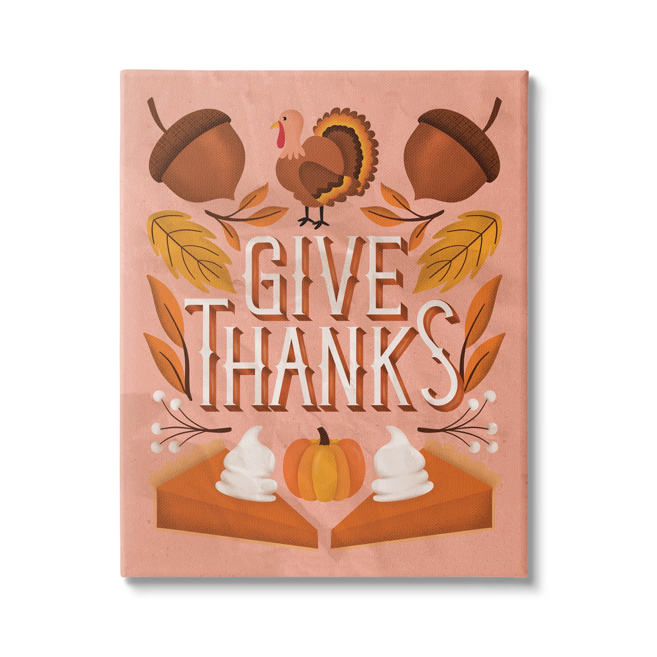 Give Thanks Botanical Pumpkin Desserts Holiday Graphic Art Gallery Wrapped Canvas Print Wall Art