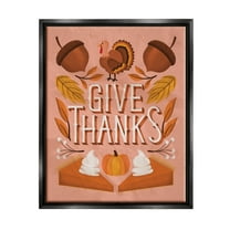 Give Thanks Botanical Pumpkin Desserts Holiday Graphic Art Jet Black Framed Art Print Wall Art