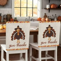 Give Thanks Chair Covers Set of 1 Thanksgiving Turkey Autumn Maple Leaf Linen Chair Back Covers Stretch Removable Washable Slipcovers Protector for Dining Room Kitchen Party Decor