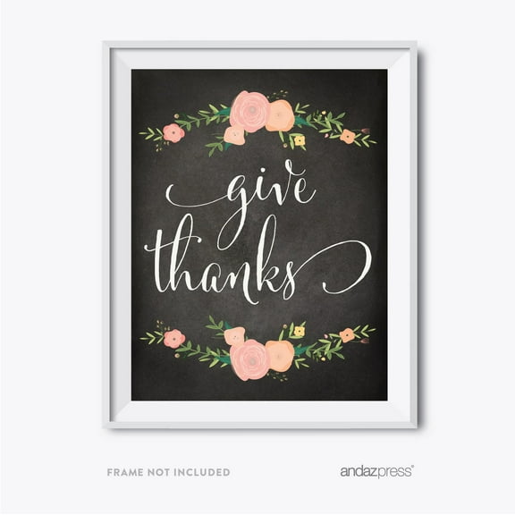 Koyal Wholesale Give Thanks Chalkboard Floral Fall Thanksgiving Sign 8.5x11