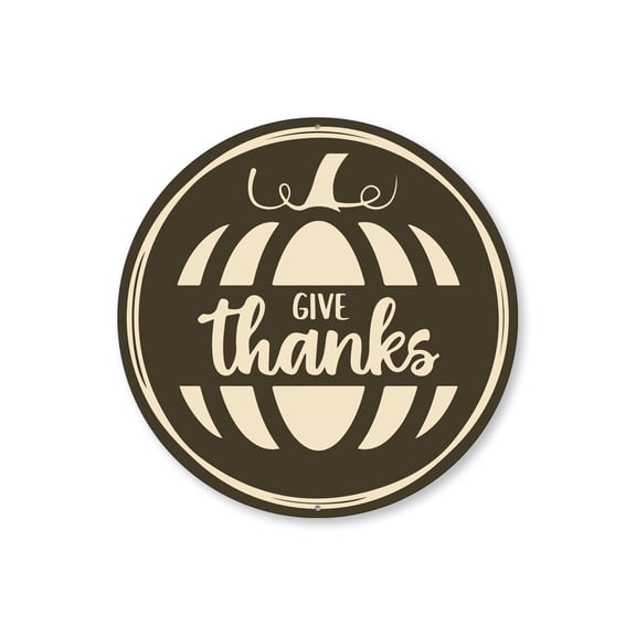 Give Thanks Circle Aluminum Metal Decor Sign - 12" Round
