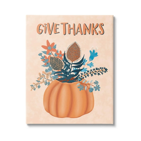 Give Thanks Fall Botanical Blooms Holiday Graphic Art Gallery Wrapped Canvas Print Wall Art