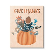 Give Thanks Fall Botanical Blooms Holiday Graphic Art Gallery Wrapped Canvas Print Wall Art