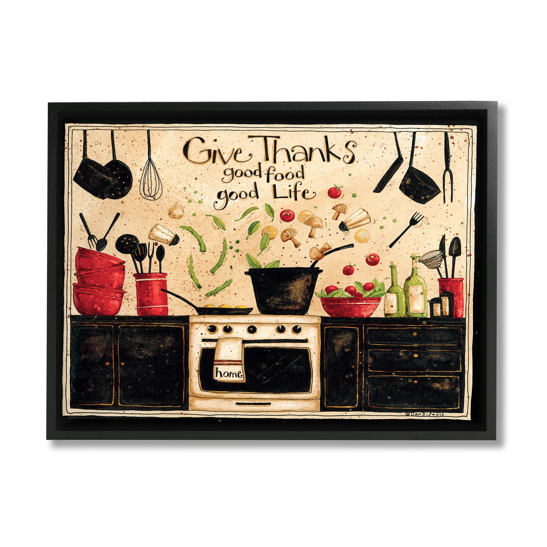Give Thanks Good Food Phrase Food & Beverage Graphic Art Black Framed Art Print Wall Art