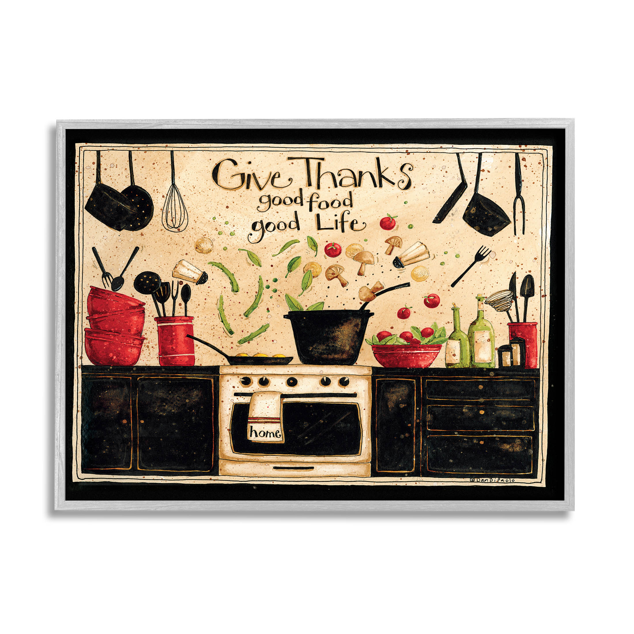 Give Thanks Good Food Phrase Food & Beverage Graphic Art Gray Framed Art Print Wall Art