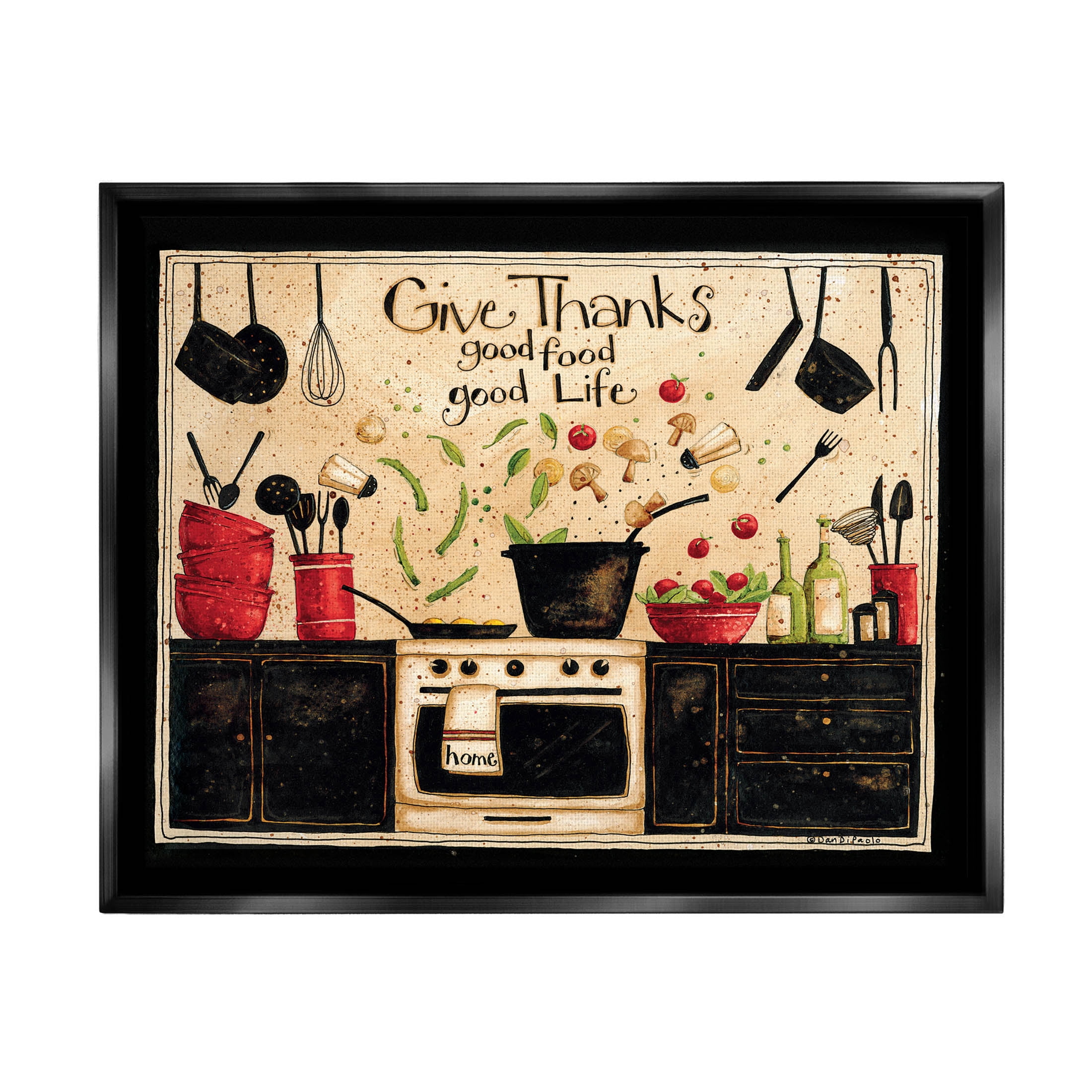 Give Thanks Good Food Phrase Food & Beverage Graphic Art Jet Black Framed Art Print Wall Art