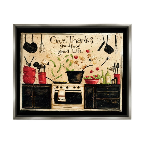 Give Thanks Good Food Phrase Food & Beverage Graphic Art Luster Gray Framed Art Print Wall Art