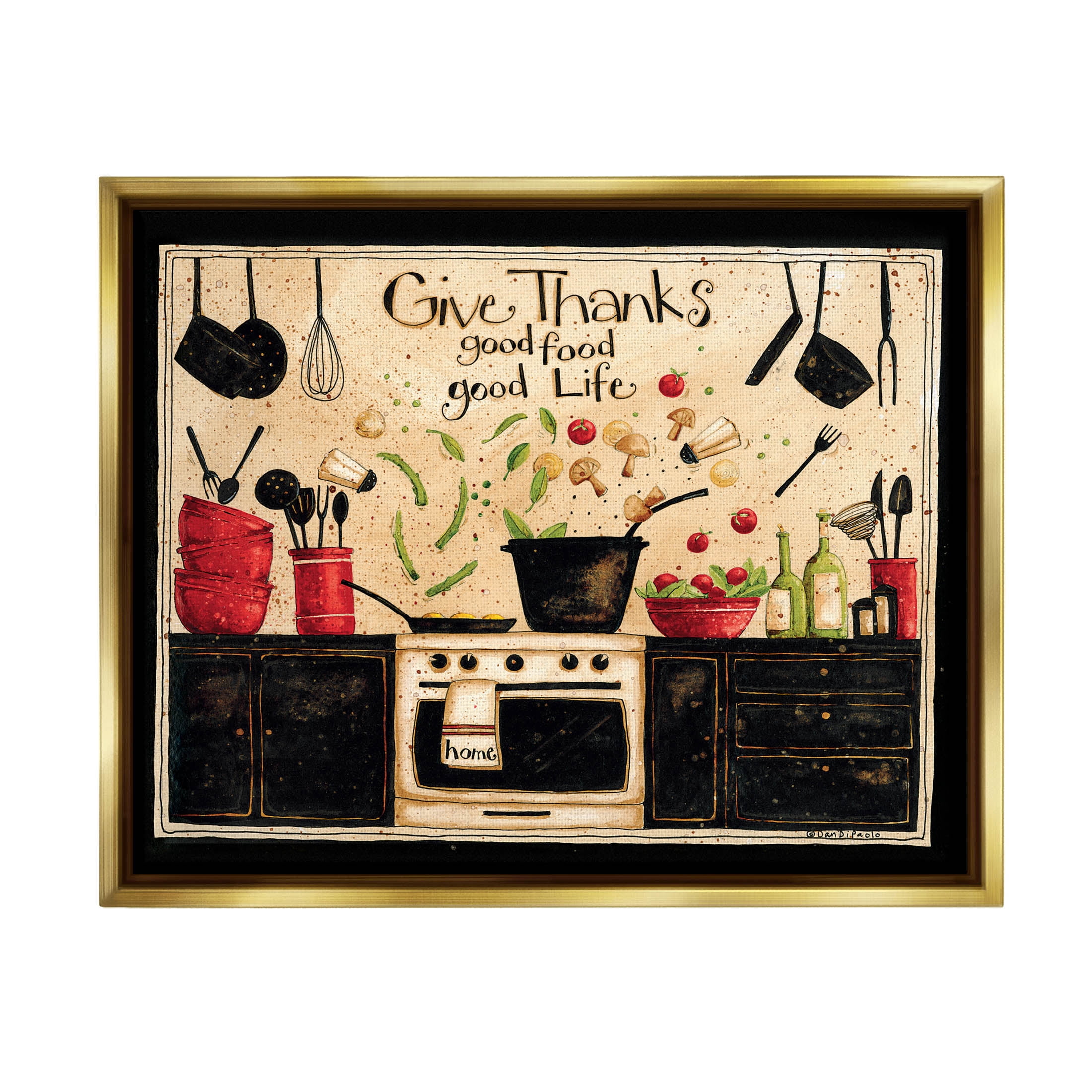 Give Thanks Good Food Phrase Food & Beverage Graphic Art Metallic Gold Framed Art Print Wall Art