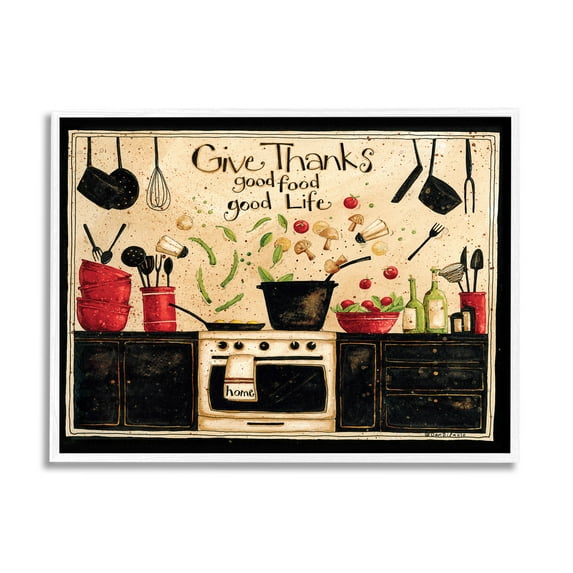 Give Thanks Good Food Phrase Food & Beverage Graphic Art White Framed Art Print Wall Art
