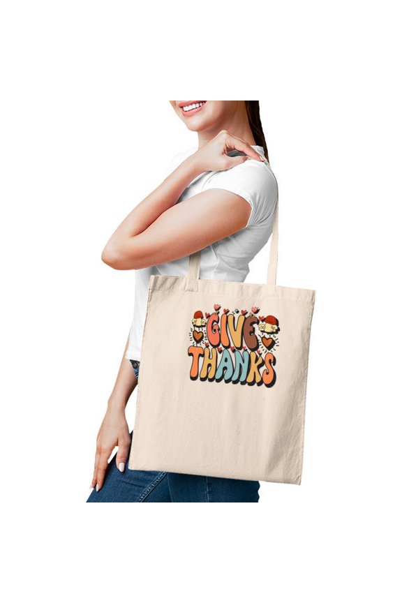 Give Thanks Groovy Style Retro Fall Season Tote Bag