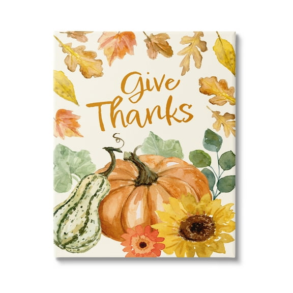Give Thanks Harvest Gourds Leaves Autumnal Border Botanical & Floral Graphic Art Gallery-Wrapped Canvas Print Wall Art