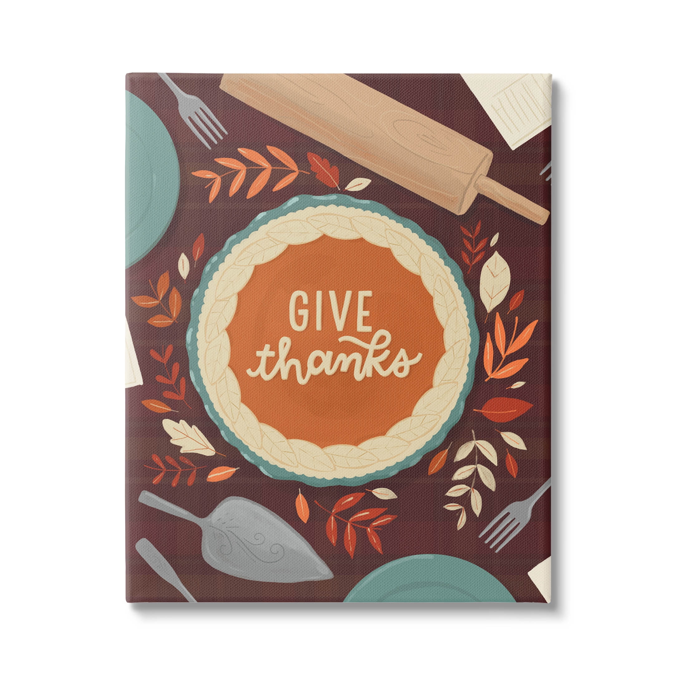 Give Thanks Kitchen Utensils Pattern Holiday Graphic Art Gallery Wrapped Canvas Print Wall Art
