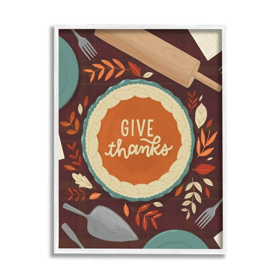 Give Thanks Kitchen Utensils Pattern Holiday Graphic Art White Framed Art Print Wall Art