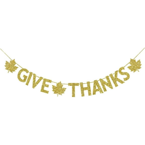 Give Thanks with Maple Leaves Banner, Gold Glitter Autumn Garlands Fall Harvest Welcome Banner for Thanksgiving Party Decorations Hanging Bunting Supplies