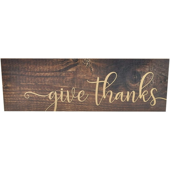 Give Thanks Rustic Wood Farmhouse Wall Sign 6x18
