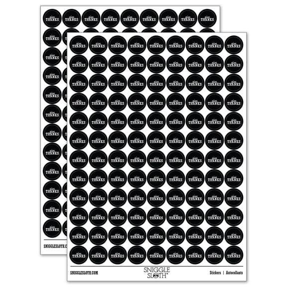 Give Thanks Thankful Thanksgiving Fun Text 200+ Round Stickers - Black - Gloss Finish - 0.50" Size