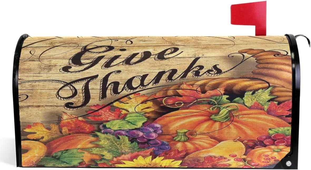 Give Thanks Thanksgiving Mailbox Cover Horn of Plenty Pumpkins Mailbox