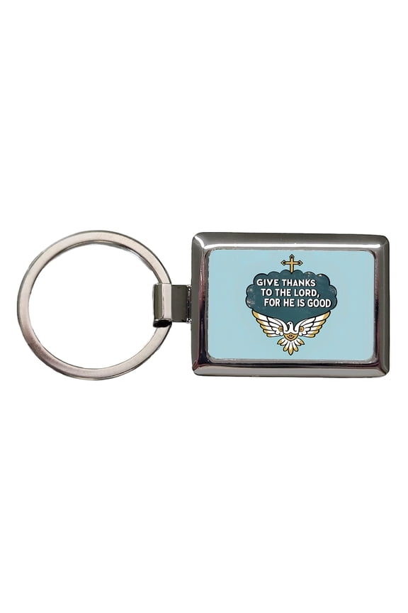 Give Thanks To The Lord For He Is Good Psalm Bible Verse Blue Metal Rectangle Keychain