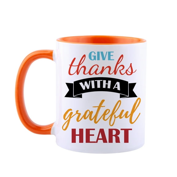 Give Thanks With A Grateful Heart Coffee Mug, Funny Thanksgiving Gift Mug, Novelty Tea Cup