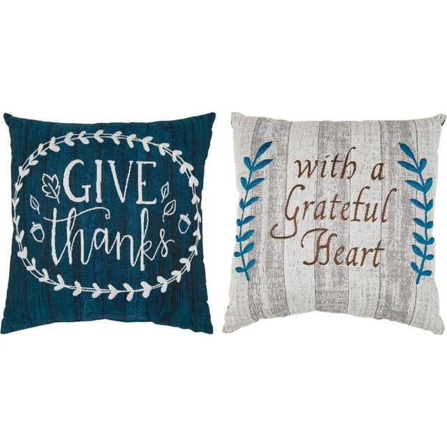 "Give Thanks" and "With a Grateful Heart" Decorative Throw Pillow, 2 Piece