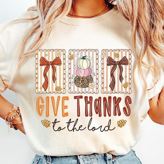 Give Thanks to the Lord T-Shirt, Fall Christian Bible Verse Tee, Floral Coquette Pumpkin Shirt, Religious Jesus Graphic Tee, Girly Autumn Faith Shirt