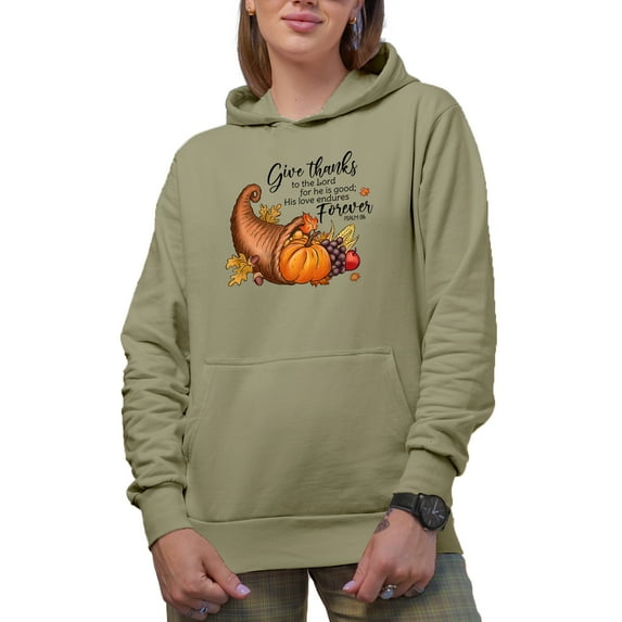 Give Thanks to the Lord for He is Good, His Love Endures Forever Psalm 136 Art Merch Gift, Sand Hooded Sweatshirt or Hoodie, 2XL