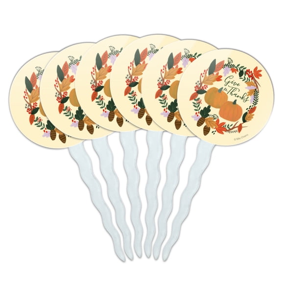 Give Thanks with Pumpkins Thanksgiving Cupcake Picks Toppers Decoration Set of 6