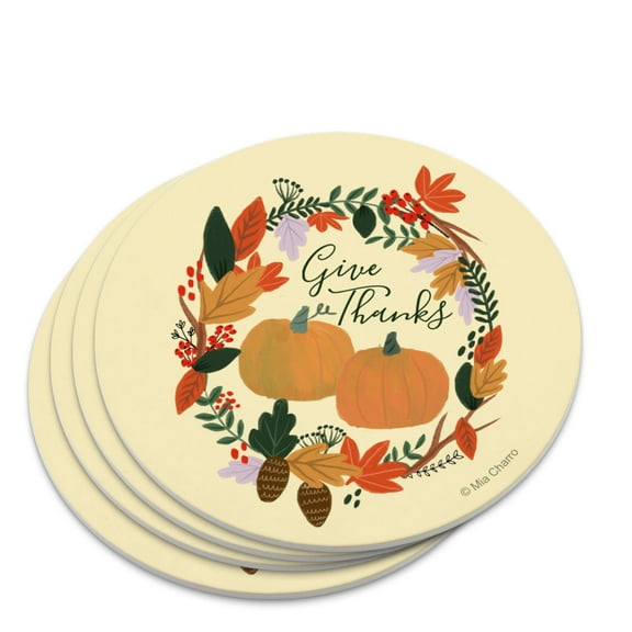 Give Thanks with Pumpkins Thanksgiving Novelty Coaster Set