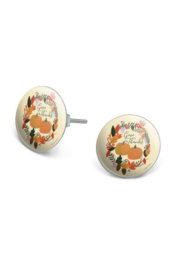Give Thanks with Pumpkins Thanksgiving Novelty Silver Plated Stud Earrings
