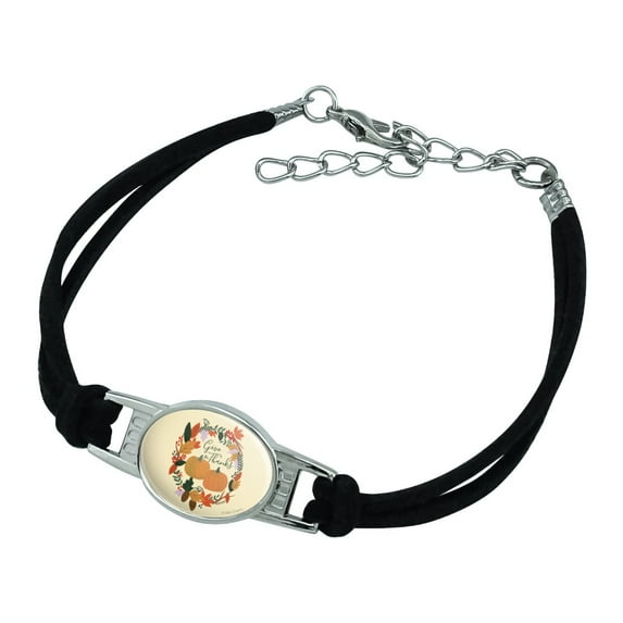 Give Thanks with Pumpkins Thanksgiving Novelty Suede Leather Metal Bracelet