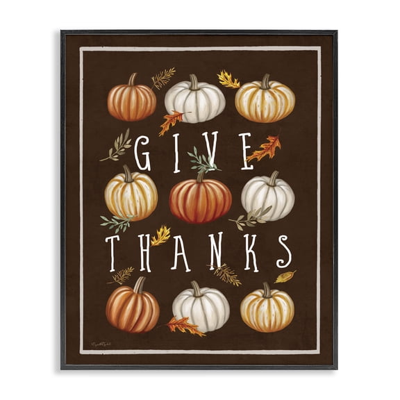 Stupell Industries Give Thanks with Varied Pumpkins Black Framed Giclee Art, design by Elizabeth Tyndall, 20 x 16