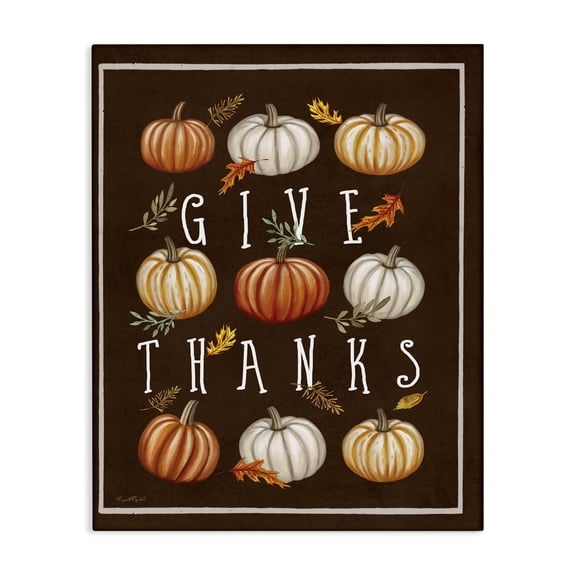 Stupell Industries Give Thanks with Varied Pumpkins Canvas Wall Art, design by Elizabeth Tyndall, 20 x 16