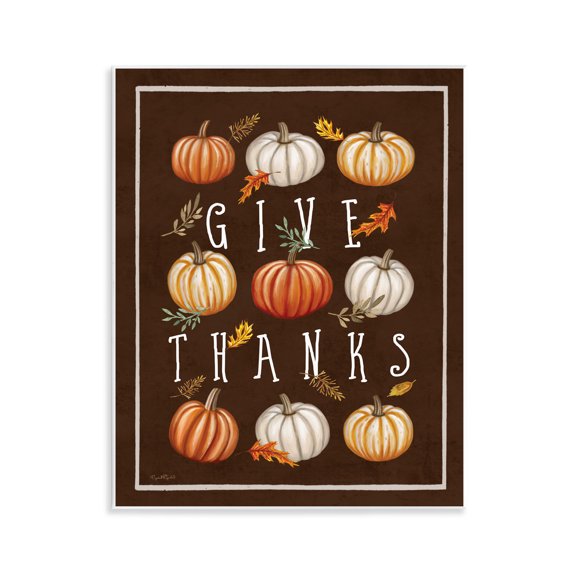 Stupell Industries Give Thanks with Varied Pumpkins Wall Plaque Art, design by Elizabeth Tyndall, 14 x 11