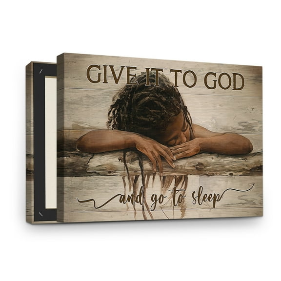 Give it to God and Go to Sleep Black Girl Framed Canvas Wall Art - African American Women Inspiring Decor Christian Wall Art - 16x24 inch