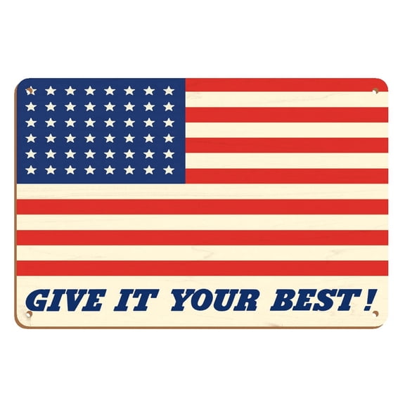 Give it your Best! - United States American Flag - Vintage Propaganda Poster by Charles Coiner c.1942 - 8 x 12 inch Vintage Wood Art Sign