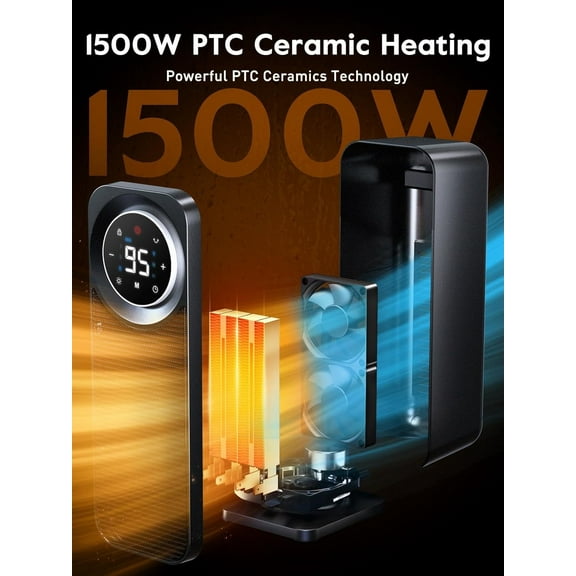 Givebest Touch Panel Space Heaters for Indoor Use, 1500W Fast Heating Electric  with Remote, 5 Modes, Quiet and Night Light, Thermostat Control, Ideal for Bedroom, Office