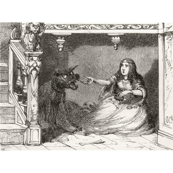 She Has Given Him A Bun & A Roll. Illustration By George Cruikshank to The Poem Bloudie Jacke of Shrewsberrie From The Book The Ingoldsby Legends Or Mirth & Marvels By Thomas Ingoldsby